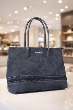 Montana West Grey Distressed Faux Leather Tote Bag with Woven Trim and Braided H